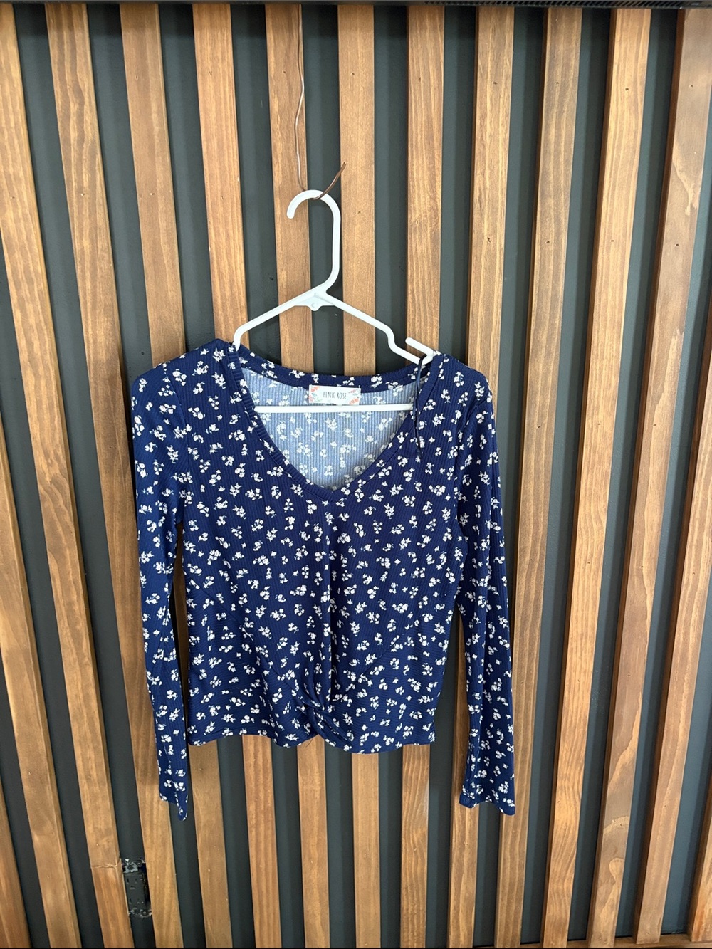 Pink Rose Navy Floral V-Neck Long Sleeve Top